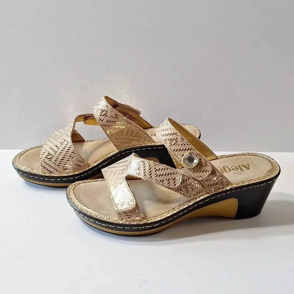 Alegria by PG Lite Gold Bohemian Carina Loti Wedge Sandals Size 36